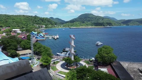 Aerial view of Sabang City, featuring the coastal harbor Stock Footage 342004157