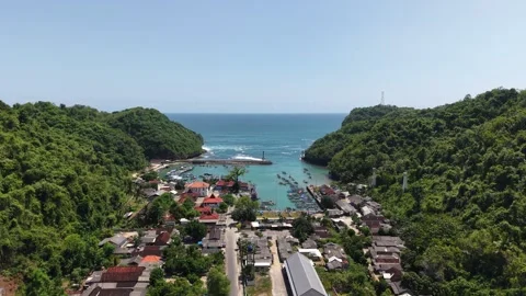 Aerial view of Sadeng Beach, Gunung Kidul, Yogyakarta. This beach is known as Stock Footage 321663272