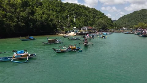 Aerial view of Sadeng Beach, Gunung Kidul, Yogyakarta. This beach is known as Stock Footage 321663374
