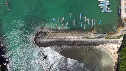 Aerial view of Sadeng Beach, Gunung Kidul, Yogyakarta. This beach is known as Video stock 321663492