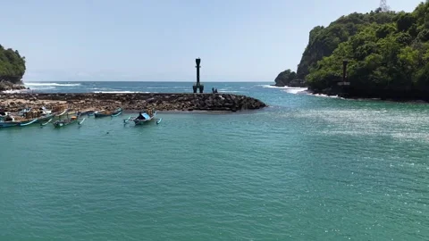 Aerial view of Sadeng Beach, Gunung Kidul, Yogyakarta. This beach is known as Stock Footage 321663735