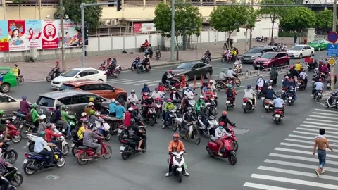 Aerial view of a Saigon intersection traffic congestion, Ho Chi Minh, Vietnam 4K Stock-Footage 225439014