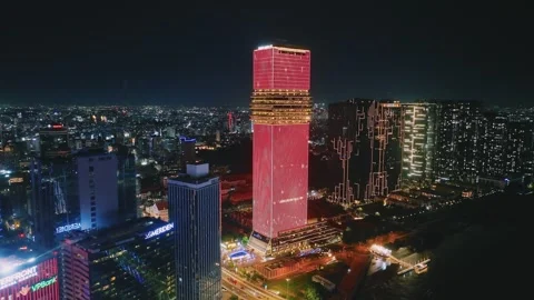 Aerial View of Saigon River Financial District at Night in Ho Chi Minh City Video stock 341226445