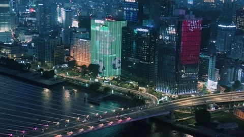 Aerial View of Saigon River Financial District at Night in Ho Chi Minh City Video stock 341226688