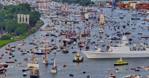 Aerial view of Sail Amsterdam 2025, Sailing Parade in Amsterdam in August 2025 Stock Footage 323193953