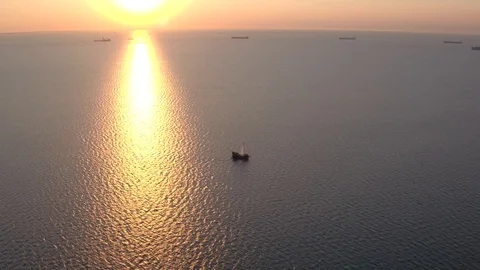 Aerial view sailing ship sailing on the Black sea, Ukraine. Stock Footage 91923705