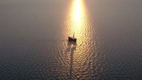 Aerial view sailing ship sailing on the Black sea, Ukraine. Stock Footage 91924643
