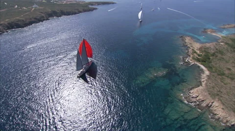 Aerial view of sailing yachts navigating during a regatta  Stock Footage 43320499