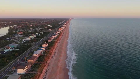 Aerial View of Saint Augustine Beach Coastline at Sunset Stock Footage 333724812