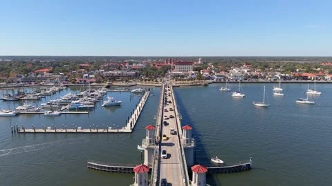 Aerial View of Saint Augustine Beach and Matanzas River at Sunset Stock Footage 333725325