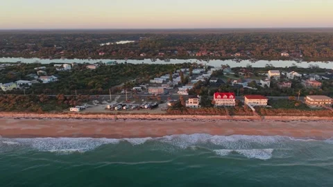 Aerial View of Saint Augustine Beach and Coastline at Sunset Stock Footage 333725352
