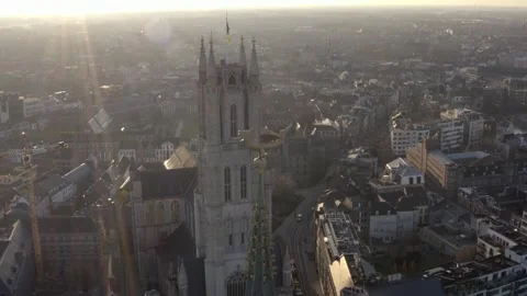 Aerial view of Saint Bavo Cathedral, Belgium. Stock Footage 313892399