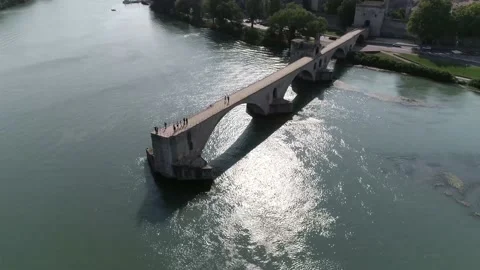 Aerial view of Saint-Bénézet also known as Pont d'Avignon 4k Stock Footage 152968434