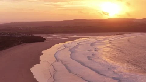 Aerial View of Saint Ives panoramic landscape at sunset Cornwall, UK. drone shot Stock Footage 322061711