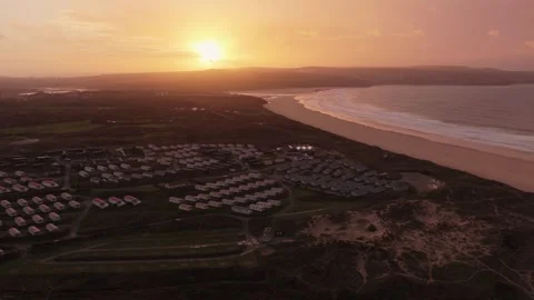 Aerial View of Saint Ives panoramic landscape at sunset Cornwall, UK. drone shot Stock Footage 322061775