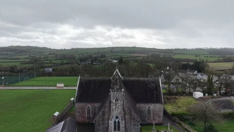 Aerial View of Saint John the Baptist Church in Killeagh Cork Stock Footage 333928087