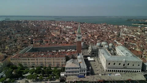 Aerial view of Saint Mark's square and Santa Maria della Salute Venice, Italy Stock Footage 250382859