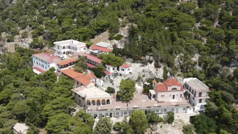 Aerial view of Saint Patapios Monastery Stock Footage 336490851