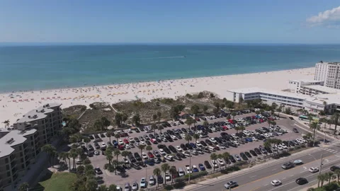 Aerial View of Saint Pete Beach Access &amp; Parking Lot with Blue Gulf Water Stock-Footage 331793172
