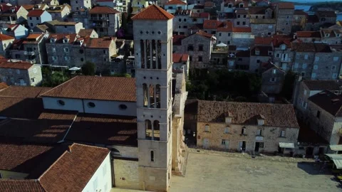 Aerial view of saint stephen's cathedral in hvar, croatia Stockbeeldmateriaal 340381435