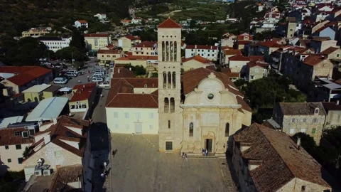 Aerial view of Saint Stephen's Cathedral in Hvar, Croatia. Stock Footage 340626954