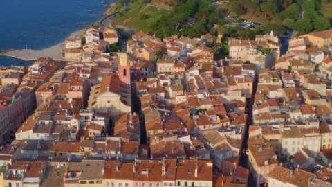 Aerial View of Saint Tropez Old Town and Harbor on the French Riviera Stock Footage 315546752