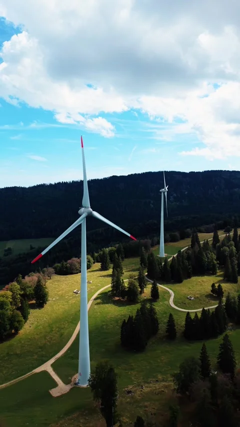 Aerial view of Sainte-Croix wind farm in Switzerland. Stock Footage 345074279