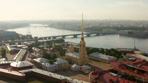 Aerial View of Saints Peter and Paul Cathedral in St. Petersburg Video stock 294350141