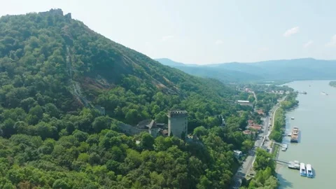 Aerial view of Salamon Tower (Lower Castle) in Visegrad, Hungary. Stock Footage 288372862