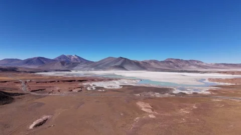 Aerial View of Salar de Talar and Andean Mountains in Atacama Desert Chile Stock Footage 344418782