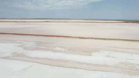 Aerial View Of Salt Field Ready For Harvest In Port Hedland, Western Australia. Stock Footage 345279372