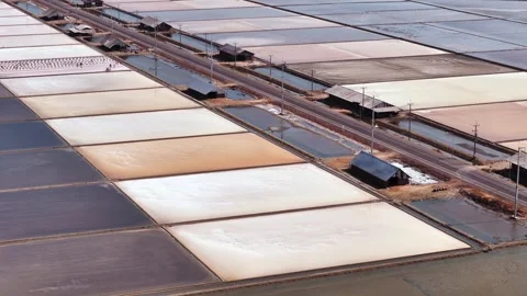 Aerial View of Salt Fields in Thailand A Unique Perspective on Thai Farming Stock Footage 301409803