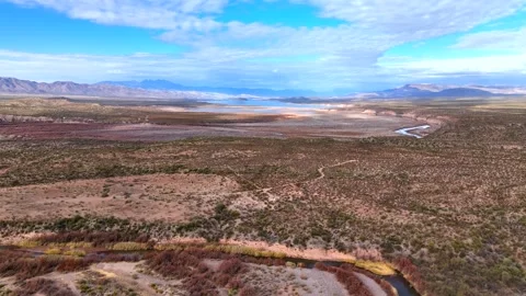Aerial view of Salt River and mountains, United States. Stock Footage 312768028