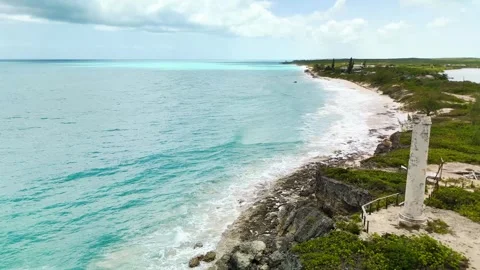 Aerial view of the Salt trading post on the coast, The Bahamas. Stock Footage 336422341