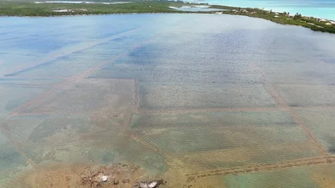 Aerial view of the salt trading post and ponds, The Bahamas. Stock Footage 336422436
