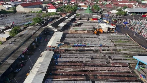 Aerial view of salted fish drying under natural sunlight. Stock Footage 323295736