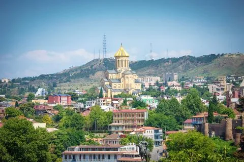 Aerial view Sameba, The Holy Trinity Cathedral of Tbilisi, Georgia Stock Photos