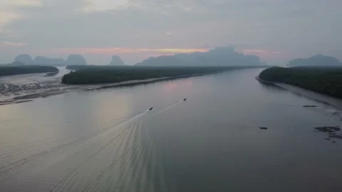 The aerial view of Samet Nang She viewpoint at Phang Nga Bay in Thailand Stock Footage 186619347