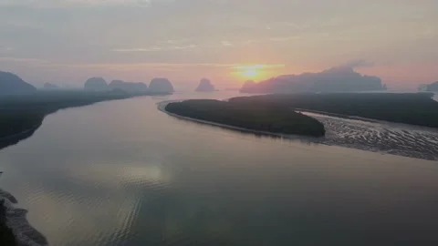 The aerial view of Samet Nang She viewpoint at Phang Nga Bay in Thailand Stock Footage 186626233