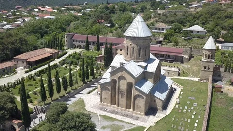 Aerial view to Samtavro Monastery in Mtskheta, Georgia Stock Footage 95228122