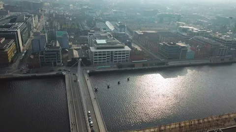 Aerial view of Samuel Beckett Bridge in Dublin, Ireland. Stock Footage 87757952