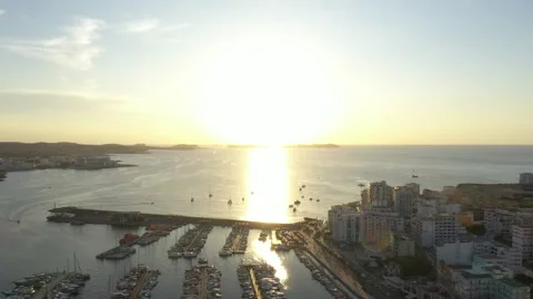 Aerial view of San Antoni de Portmany harbor at sunset. Ibiza, Spain 動画素材 134524685