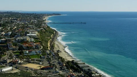 Aerial view San Clemente coastal beach resort California Stock Footage