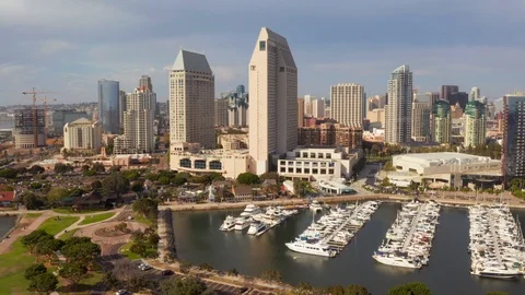 Aerial view of the San Diego harbour near the Downtown, CA Stock Footage