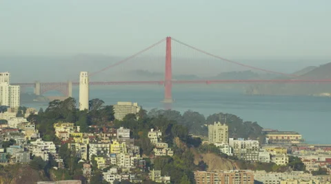 Aerial view San Francisco USA Skyline Coit Tower Golden Gate Bridge Stock Footage