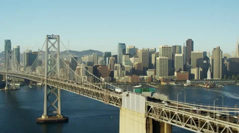 Aerial view San Francisco USA Oakland Bay Bridge city Skyscraper Stock Footage