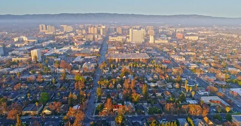 Aerial View Of San Jose City at sunrise & sunset Stock Footage