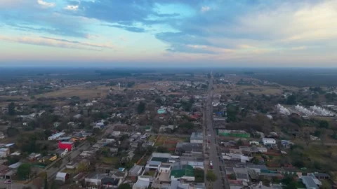 Aerial View of San Jose de Feliciano Townscape at Dusk, Entre Rios, Argentina Stock Footage 343989298