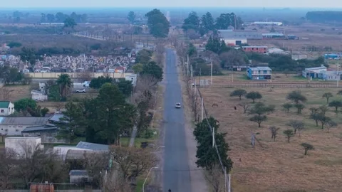Aerial View of San Jose de Feliciano Cemetery and Countryside, Entre Ríos Stock Footage 343989373