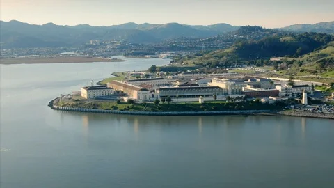 Aerial view of San Quentin State Prison on a peninsula. USA Stock Footage 101718274
